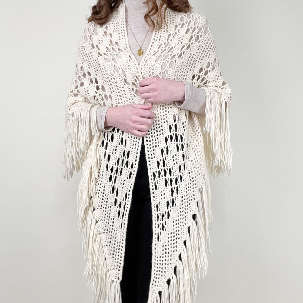 Elegant Cream Crochet Shawl
